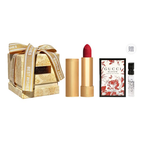 GUCCI Pouring Color Matte Lipstick In A Gold Tube Makeup Sets Hydrating 3.5g Free Trial Perfume+Shimmering Gold Box YX0004-古驰金管哑光口红