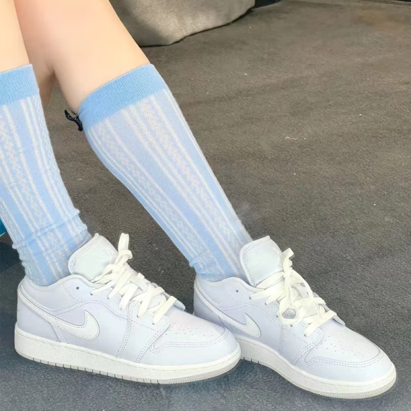 Jordan Air Jordan 1 Slip Resistant Abrasion Resistant Low top Children's Basketball Shoes Gray White FV8486-400