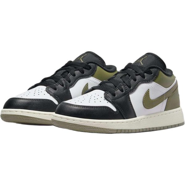Jordan Air Jordan 1 Slip Resistant Abrasion Resistant Low top Children's Basketball Shoes Black Green 553560-092