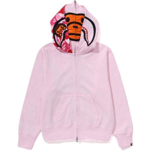 Bape Women's Milo Shark Full Zip Double Hoodie Pink 2L30-215-012