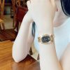 VERSACE Small Gold Brick Wrist Watch Quartz Movement Stainless Steel Watchband Black Dial Women's Watch VE1B00818