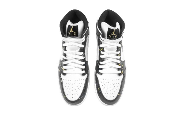 Jordan Air Jordan 1 Mid-Top Vintage Basketball Shoes Men's Black White Gold 852542-007(Team116-男AJ黑金龙纹)