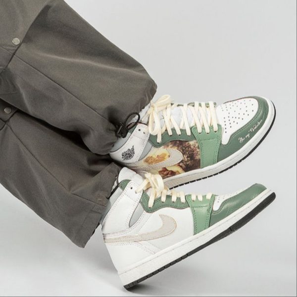 Jordan Air Jordan 1 High OG Anti Slip Wear Resistant High Top Vintage Basketball Shoes Unisex Turquoise Green 555088-603(TeamB-男女款油画风青石绿)