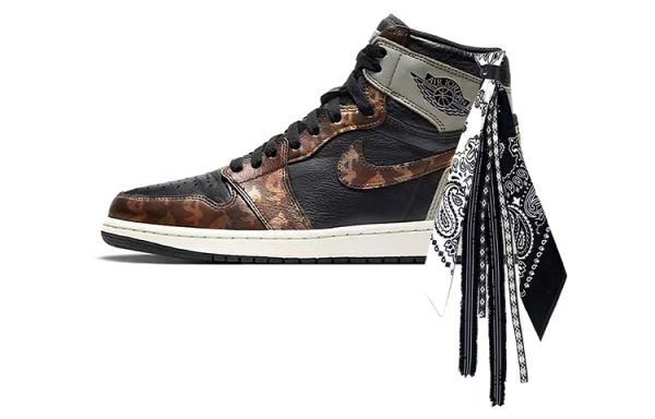 Jordan Air Jordan 1 Abrasion-Resistant High-Top Vintage Basketball Shoes Unisex Gray Brown Silk Scarf Edition 555088-033(Team-E金钱符号丝巾灰棕)