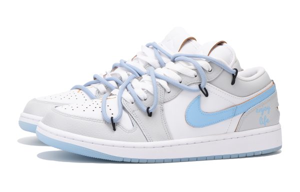 Jordan Air Jordan 1 Low-Top Vintage Basketball Shoes Men's Gray Blue FN8901-164(Team32-男款字母涂鸦SBOX)