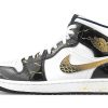 Jordan Air Jordan 1 Mid-Top Vintage Basketball Shoes Men's Black White Gold 852542-007(Team116-男AJ黑金龙纹)