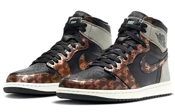 Jordan Air Jordan 1 Abrasion-Resistant High-Top Vintage Basketball Shoes Unisex Gray Brown Silk Scarf Edition 555088-033(Team-E金钱符号丝巾灰棕)