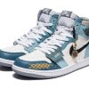 Jordan Air Jordan 1 High-Top Vintage Basketball Shoes Women's White Blue 575441-037(Team22-女款CNY青龙白蓝)