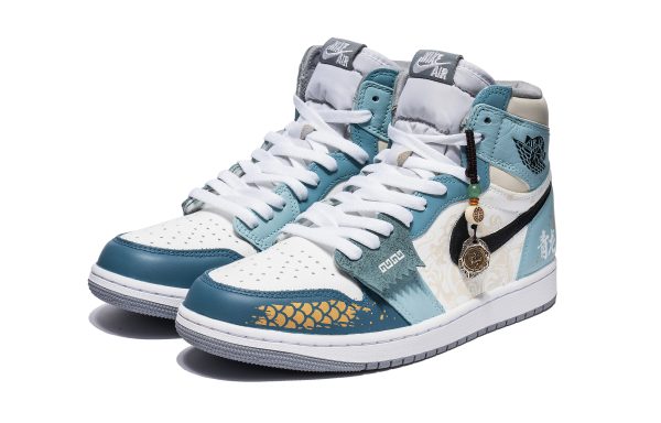 Jordan Air Jordan 1 High-Top Vintage Basketball Shoes Women's White Blue 575441-037(Team22-女款CNY青龙白蓝)