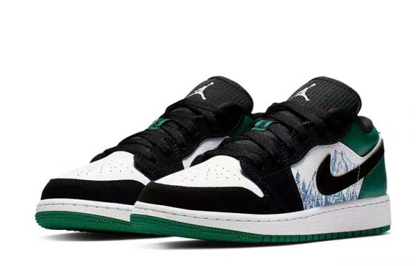 Jordan Air Jordan 1 Slip Resistant Low Top Vintage Basketball Shoes GS Black Green 553560-113(Team56-迷雾森林)