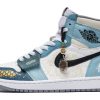 Jordan Air Jordan 1 High-Top Vintage Basketball Shoes Women's White Blue 575441-037(Team22-女款CNY青龙白蓝)