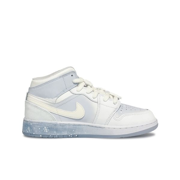 Jordan Air Jordan 1 Mid Top Vintage Basketball Shoes GS Blue White FQ9117-400(Team186-柔光映雪)