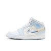 Jordan Air Jordan 1 Mid Top Vintage Basketball Shoes GS Blue White FQ9117-400(Team186-柔光映雪)