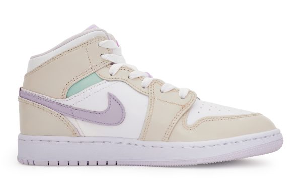 Jordan Air Jordan 1 Vintage Basketball Shoes Women's High top Beige Apricot/Purple/Green DQ8423-501(Team80-女款芋泥薄荷)